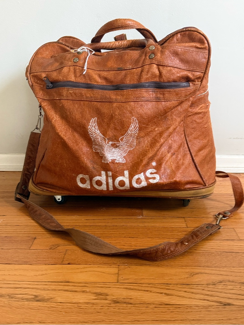 Adidas 1980s Brown Leather Rolling Messenger Bag
